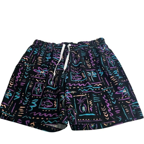 Chubbies Men’s Swim Trunks Shorts Sz S Black Neon Retro 80s Geometric Pool Party - Picture 1 of 5